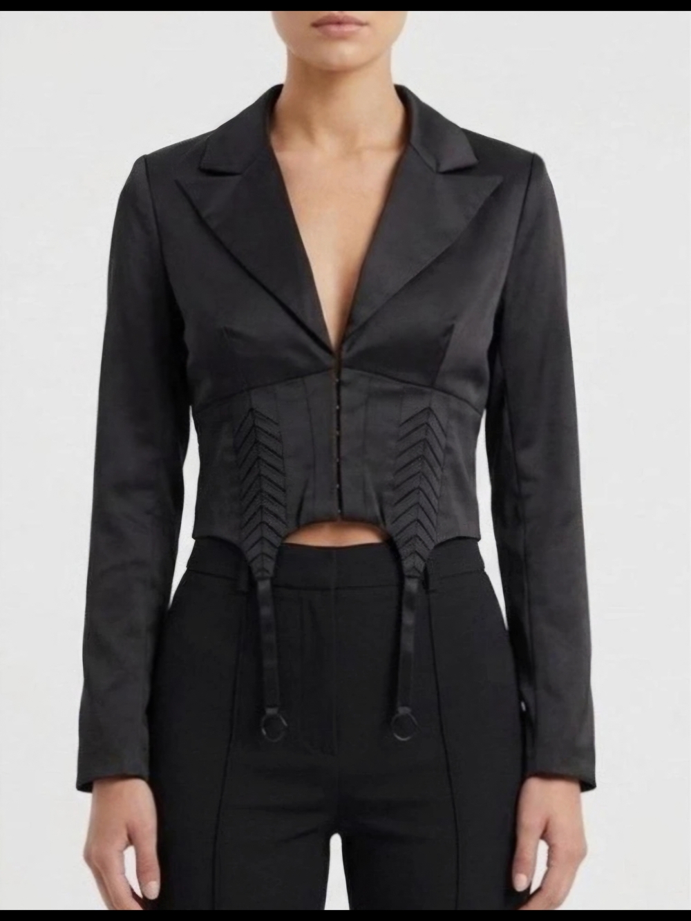 Naked Wardrobe NEW Corset Style Cropped Lightweight Satin Blazer